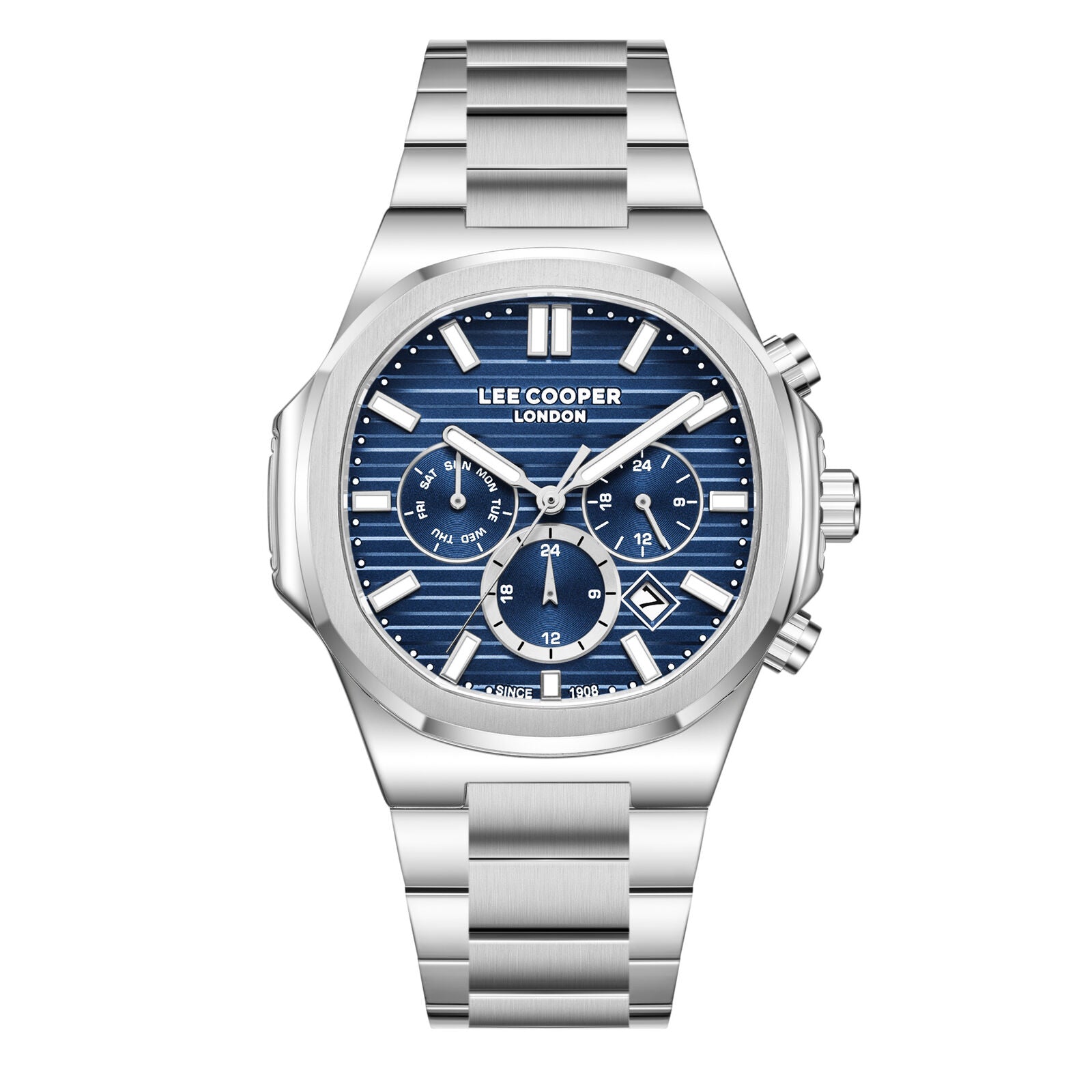 Lee Cooper Gauthier multifunction watch with blue dial and silver stainless steel bracelet