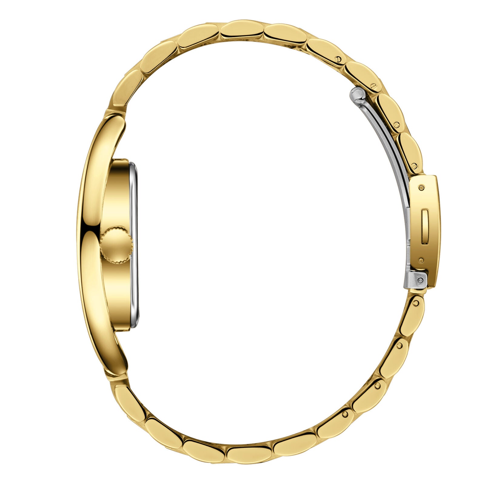 Lee Cooper watch side view displaying rounded square gold case and bracelet
