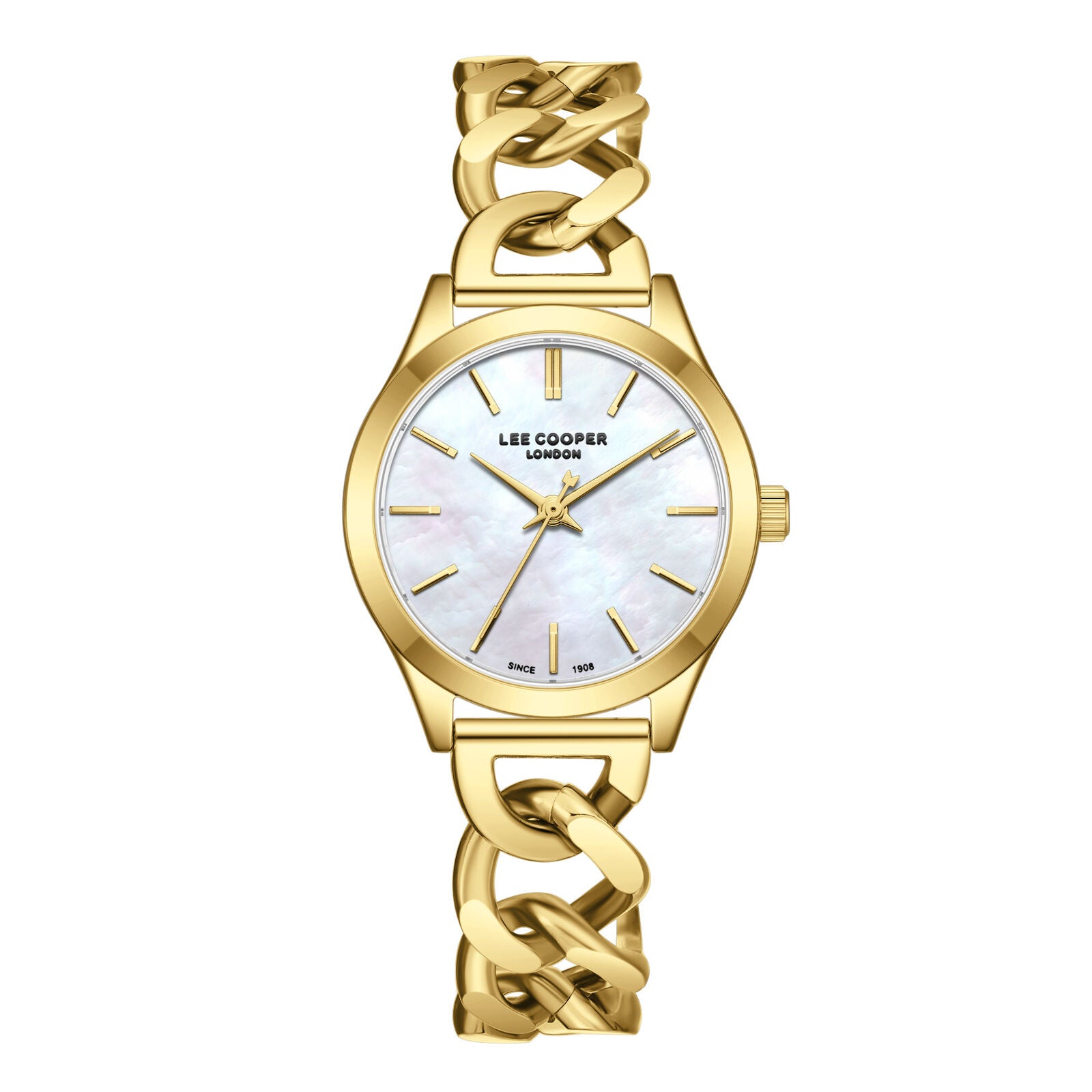 Lee Cooper Classic white mother-of-pearl dial gold-tone watch with twisted link bracelet