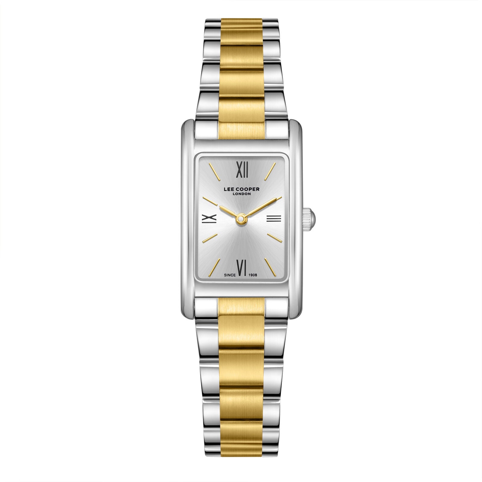 Lee Cooper LC08300.230 square silver dial watch with two-tone steel and gold bracelet