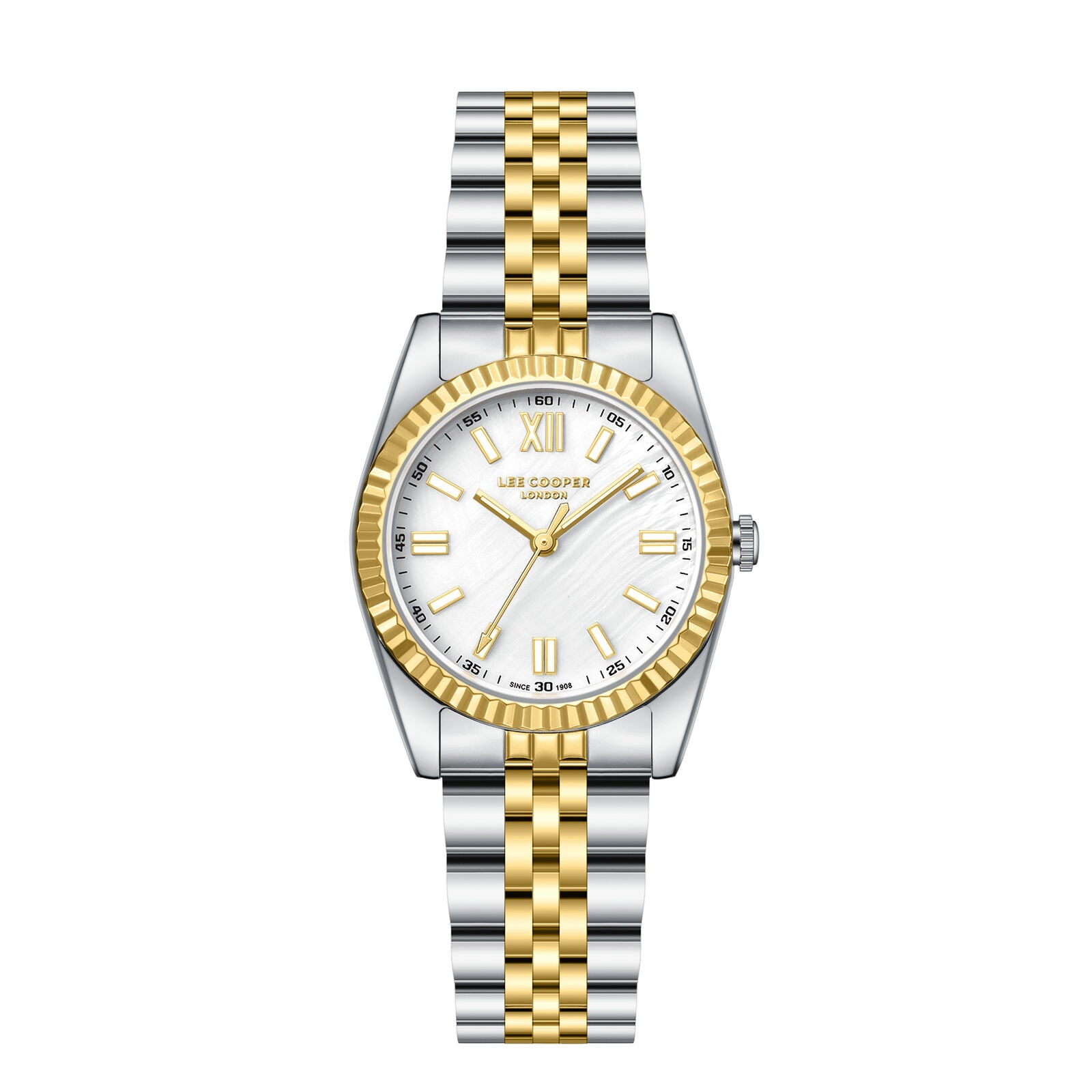 Lee Cooper LC08303 white dial two-tone steel and gold watch with Roman numerals