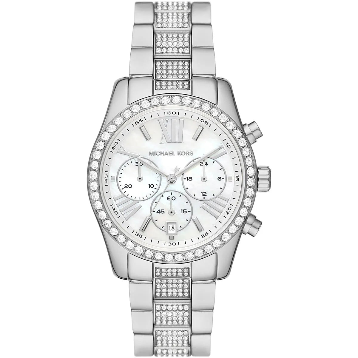 Silver-tone Lexington chronograph watch with mother-of-pearl dial and crystal bracelet