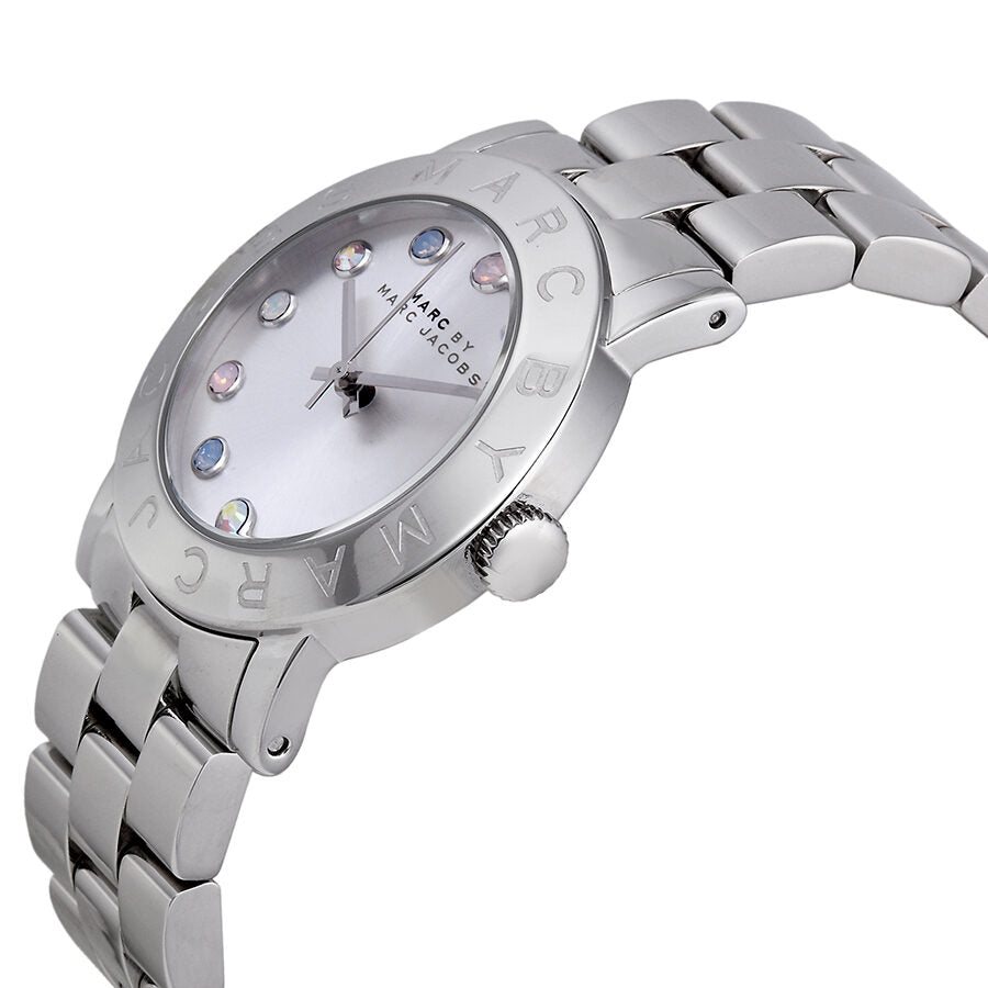 Marc by Marc Jacobs Amy Dexter stainless steel watch at angle with colored hour markers
