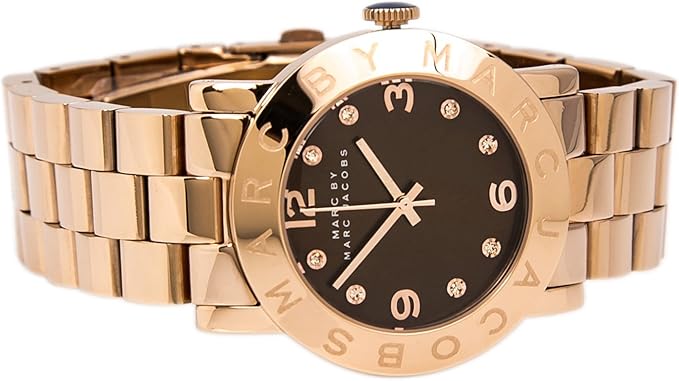 Marc By Marc Jacobs Amy MBM3167 rose gold watch worn on wrist showing dial and bracelet
