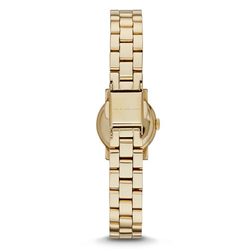 Caseback view of gold-tone stainless steel Amy watch