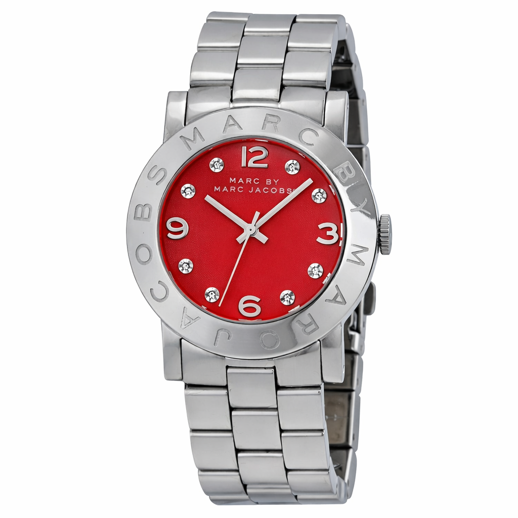 Marc by Marc Jacobs Amy watch with red dial, silver-tone stainless steel case and bracelet