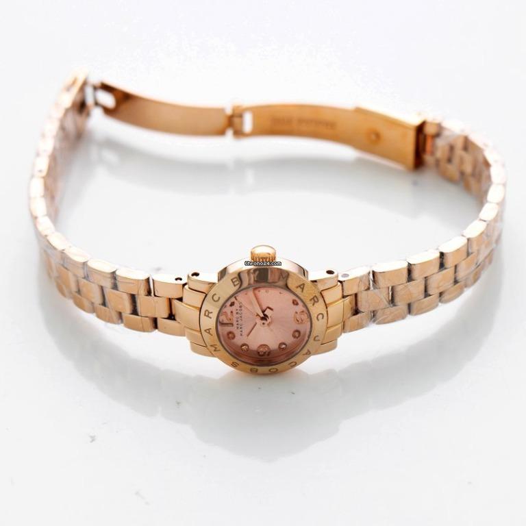 Marc By Marc Jacobs Amy rose gold watch worn on wrist showing full bracelet length