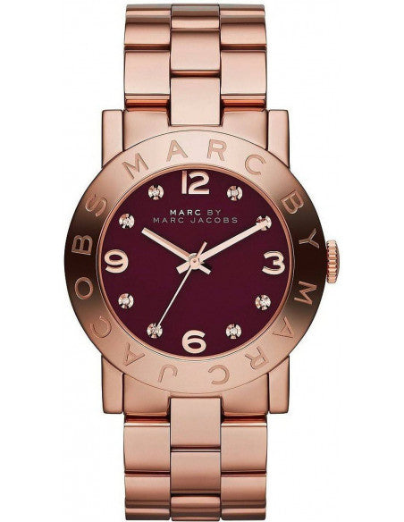 Marc by Marc Jacobs Amy rose gold watch with burgundy dial and diamond markers