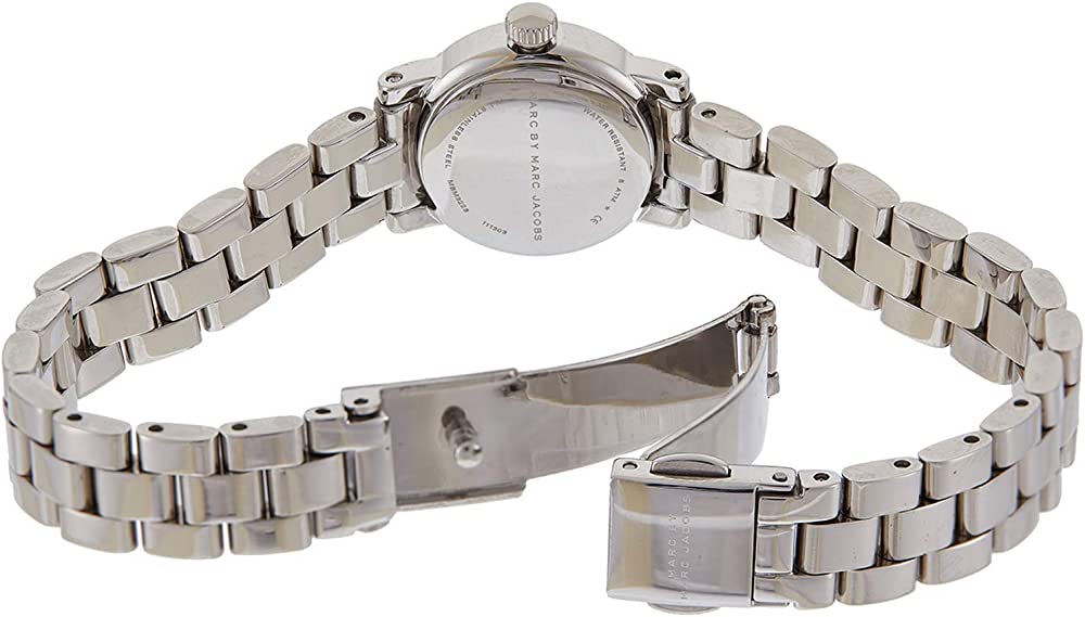 Caseback and bracelet of Amy Mini watch showing stainless steel construction