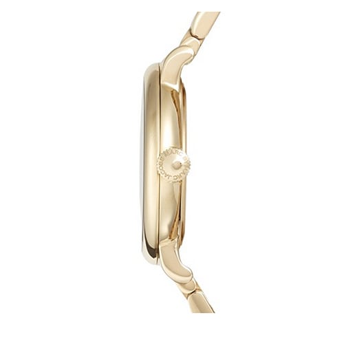 Side view of Marc By Marc Jacobs Baker MBM8631 showing gold-tone case profile and bracelet