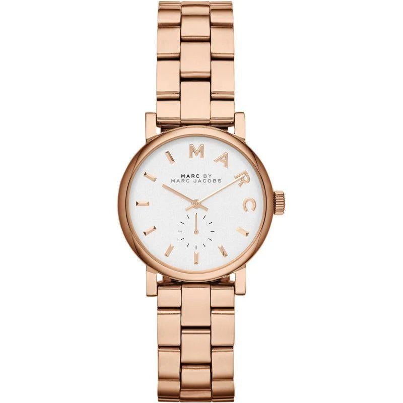 Marc By Marc Jacobs Baker white dial rose gold ladies watch with linked bracelet strap