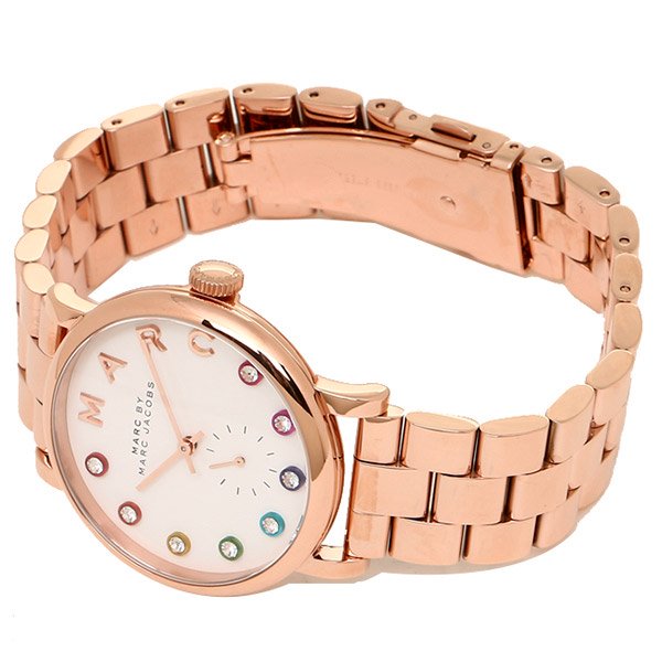 Marc by Marc Jacobs Baker watch side view displaying rose gold metal bracelet