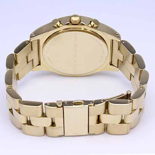 Marc By Marc Jacobs Blade watch caseback showing engraved gold-plated case