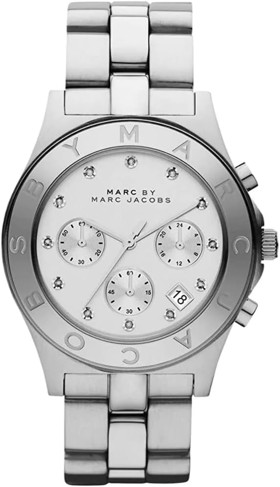 Marc by Marc Jacobs Blade MBM3100 silver chronograph watch with white dial and crystal markers
