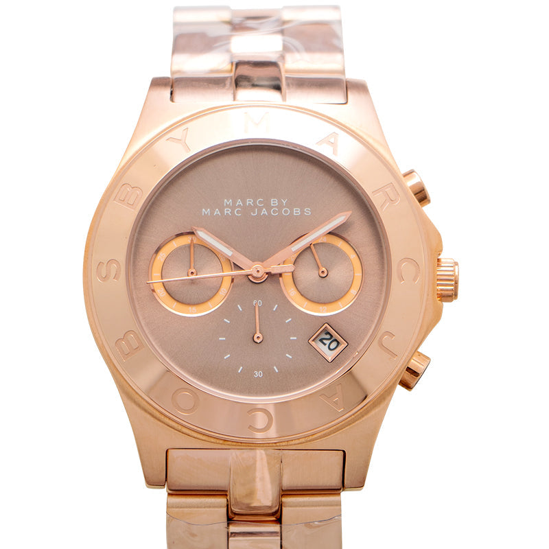 Marc by Marc Jacobs Blade chronograph watch with gray-brown dial and rose gold tone case