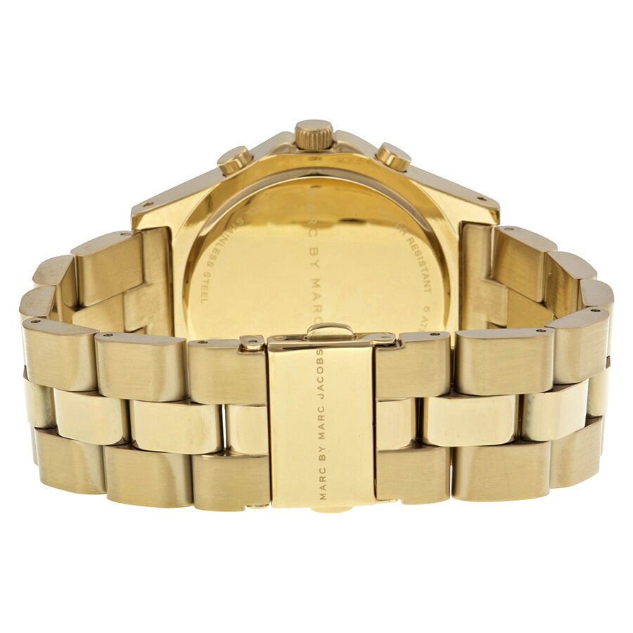 Caseback view of Marc By Marc Jacobs Blade watch showing gold-tone case back