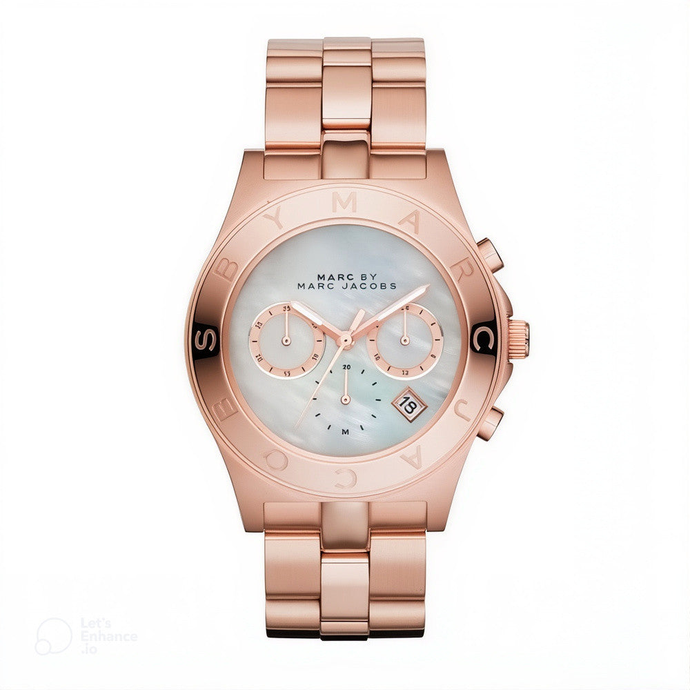 Marc By Marc Jacobs Blade chronograph watch with pearl dial, rose gold case and bracelet