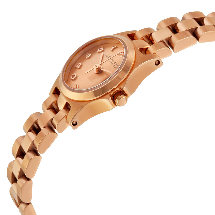 Marc by Marc Jacobs Henry Dinky rose gold watch from side angle showing case and bracelet