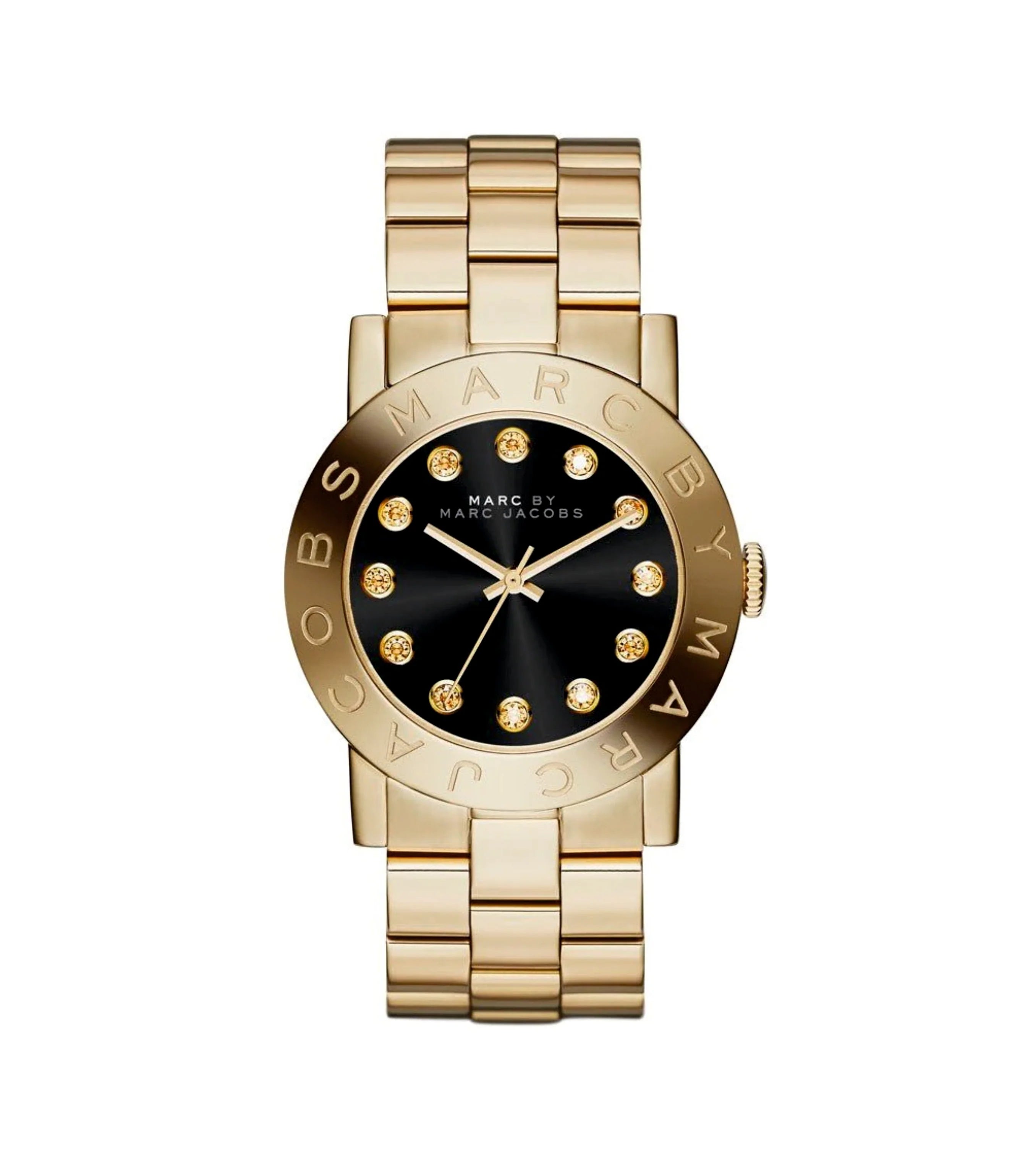 Marc By Marc Jacobs Amy Glitz black dial watch with gold-tone steel case and bracelet