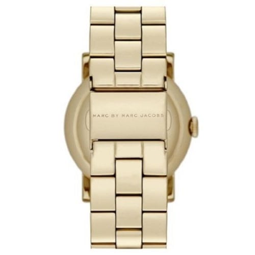 Case back view of Marc by Marc Jacobs women's watch showing gold-tone metal backing