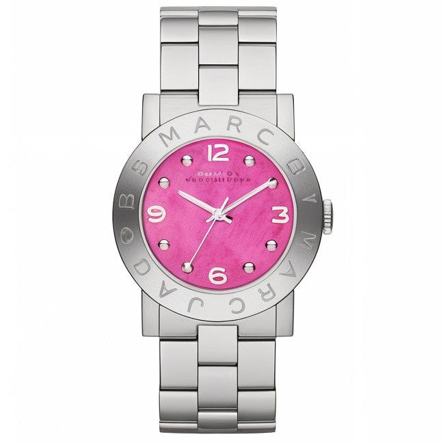 Marc By Marc Jacobs Amy watch with pink dial and silver-tone stainless steel case and bracelet