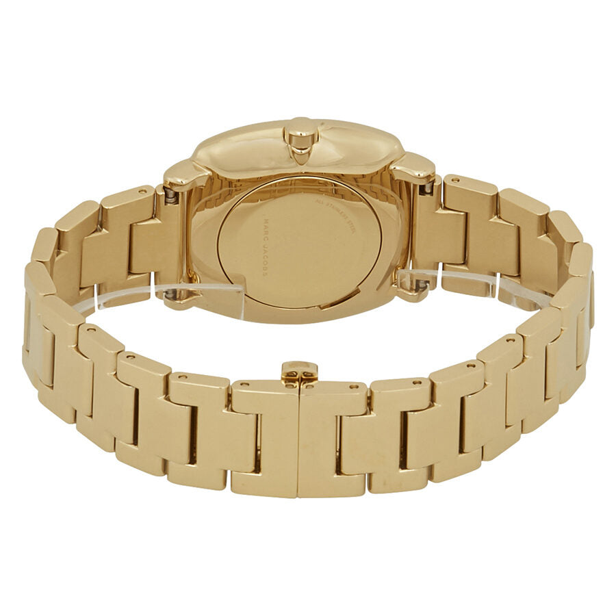Marc Jacobs Mandy MJ3549 watch back view showing gold steel bracelet