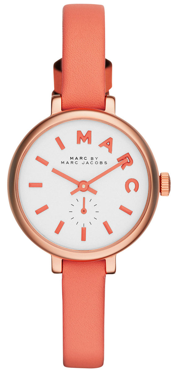 Marc by Marc Jacobs Sally watch with pearlized white dial and peach leather strap