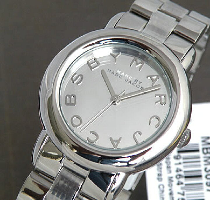 Marc Jacobs MBM3097 silver watch angled front view on neutral background