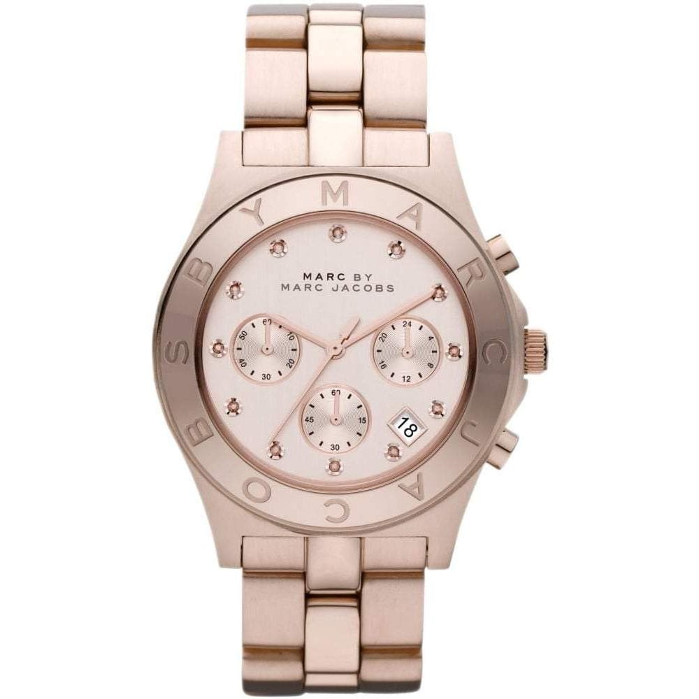 Marc by Marc Jacobs Blade MBM3102 rose gold chronograph watch with rose dial and three subdials
