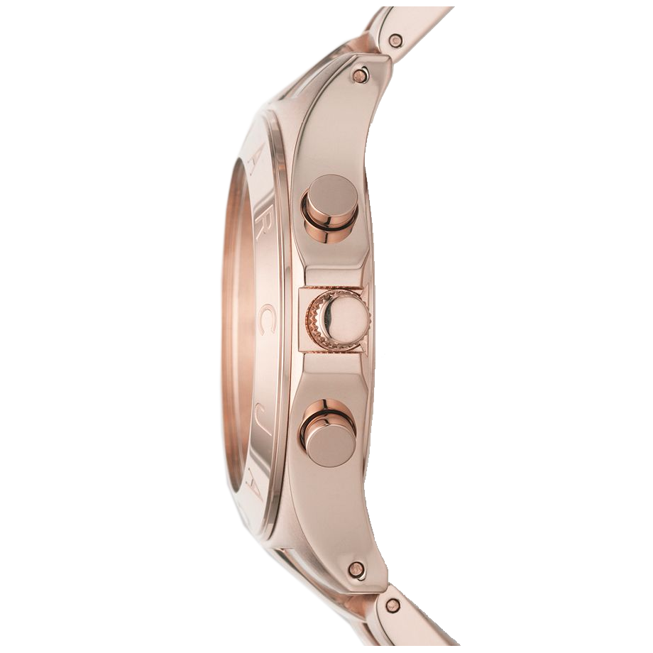 Marc by Marc Jacobs Blade MBM3102 rose gold chronograph watch side profile showing pushers
