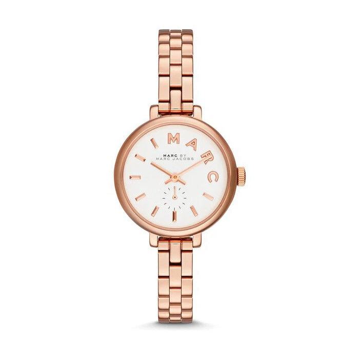 Marc Jacobs Sally rose gold quartz women's watch with white dial and subsidiary seconds