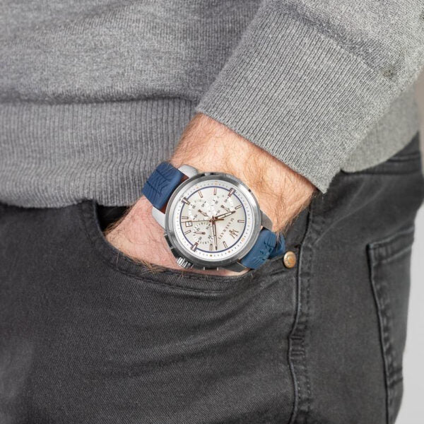 Maserati 44mm CHR W/Silver Dial Blue Strap Men’s Watch R8871621013 - Watch
