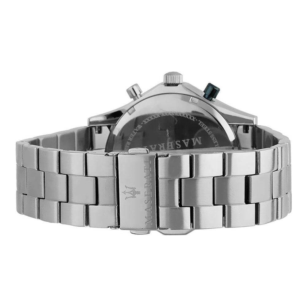 Maserati Circuito stainless steel case back with three-link bracelet visible from rear