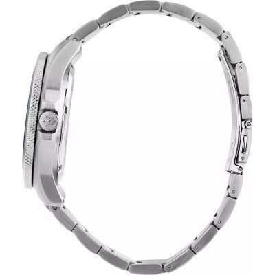 Side view of Maserati Competizione watch showing stainless steel case profile and bracelet