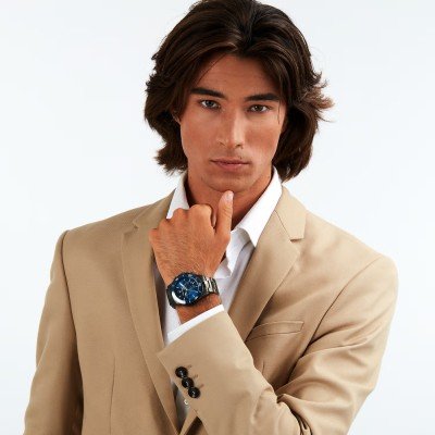 Maserati Competizione chronograph watch worn on wrist with blue dial visible