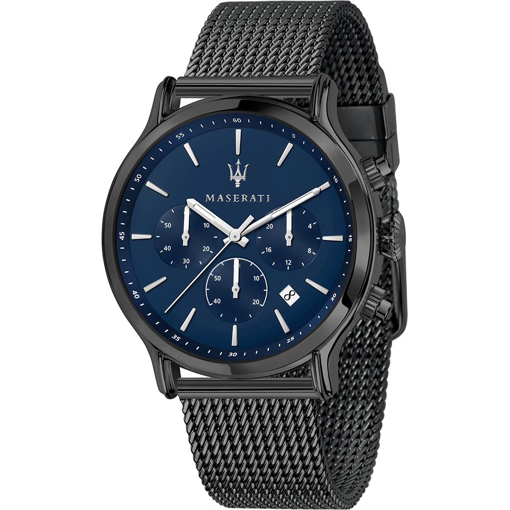 Maserati Epoca chronograph watch with PVD grey gun case and dark blue dial