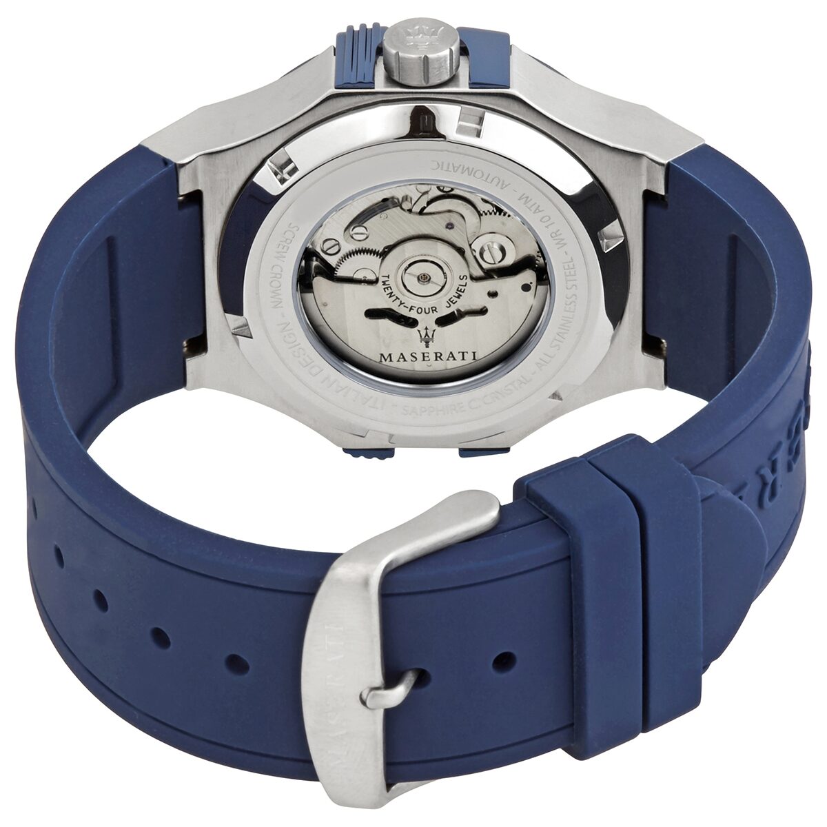 Maserati Potenza caseback with visible automatic movement and Maserati branding