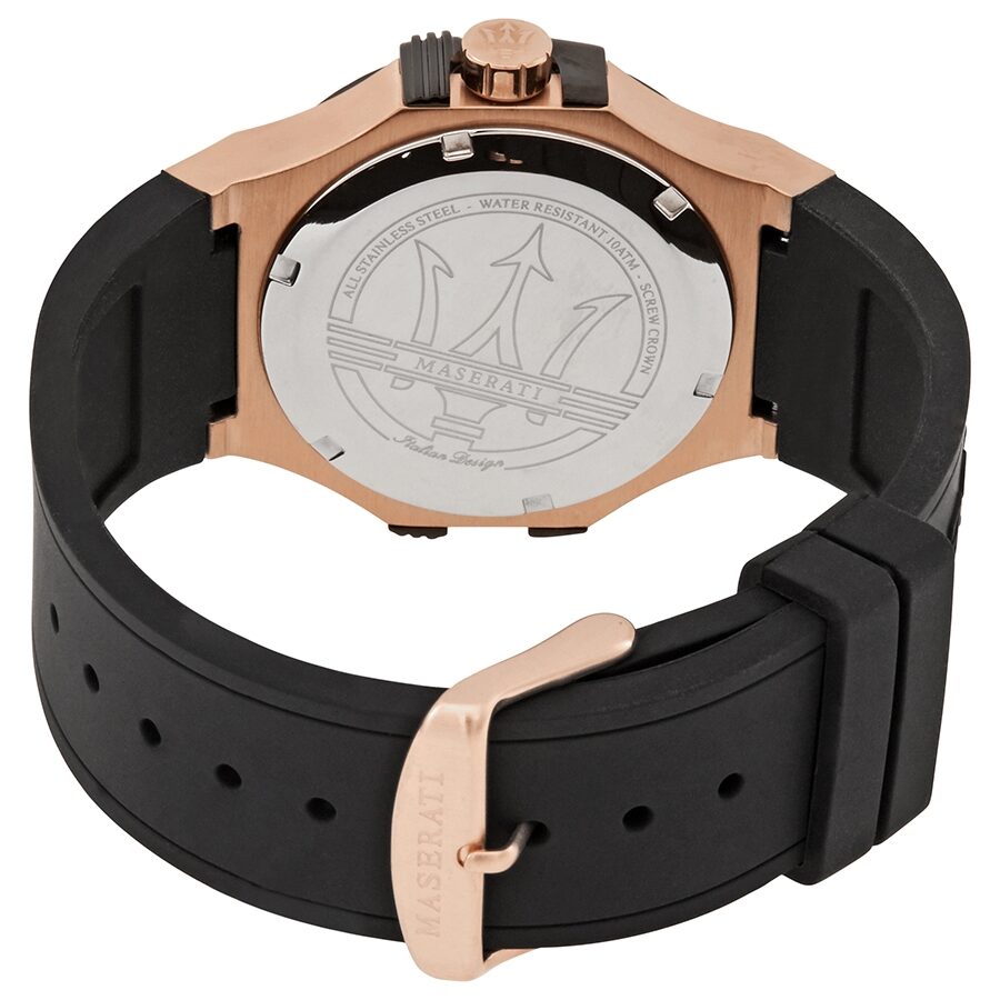 Maserati Potenza watch caseback showing engraved sailing ship design