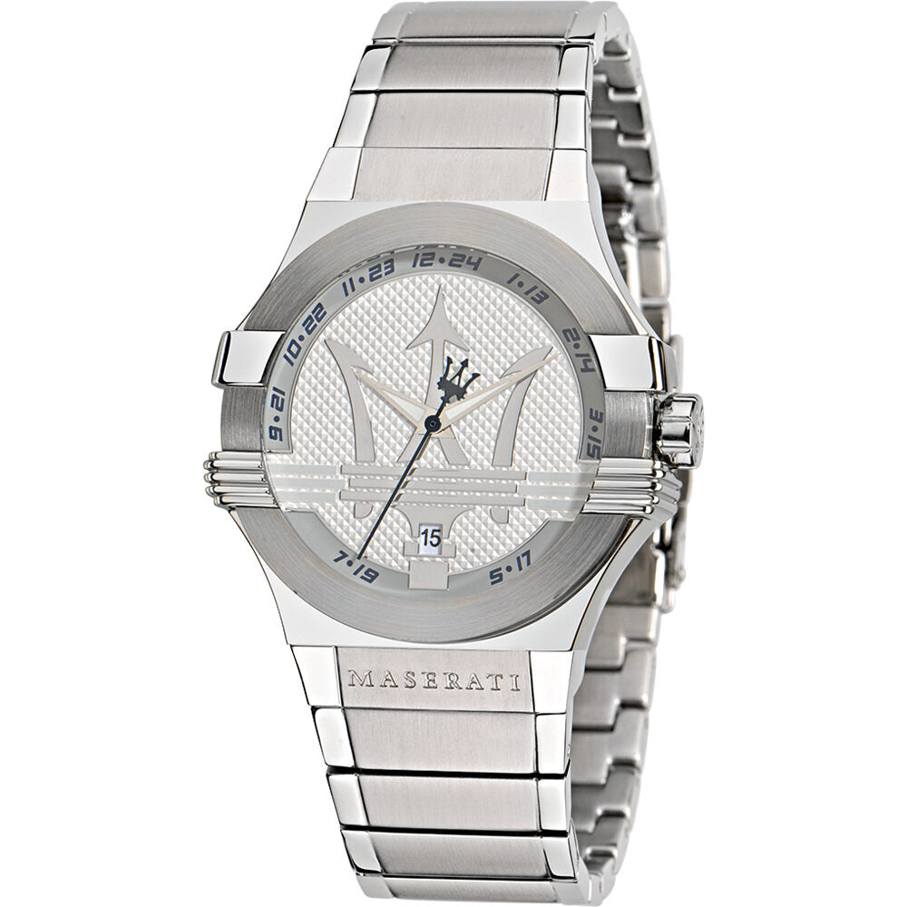 Maserati Potenza silver dial men's watch with stainless steel case and bracelet