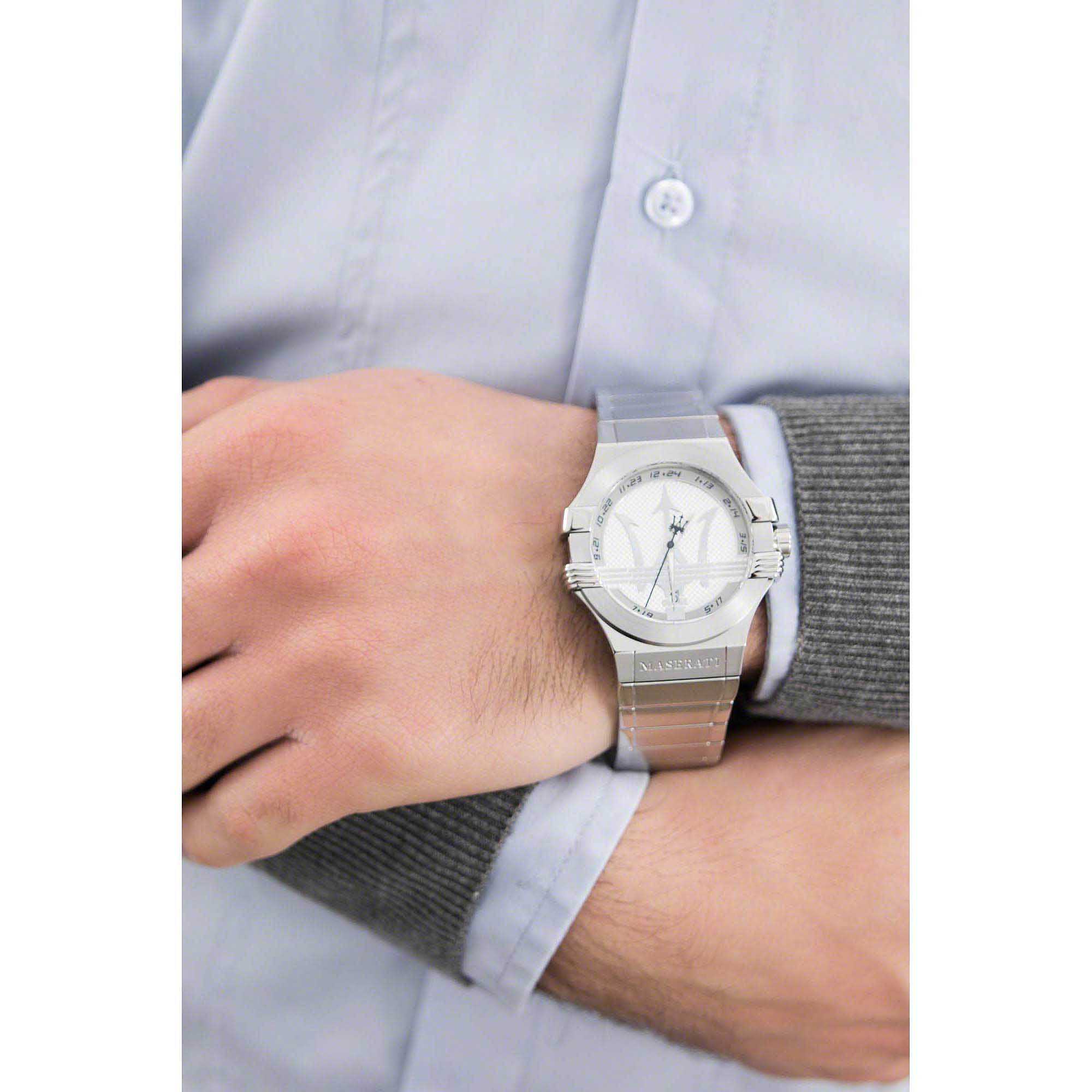 Maserati Potenza men's watch worn on wrist with dress shirt