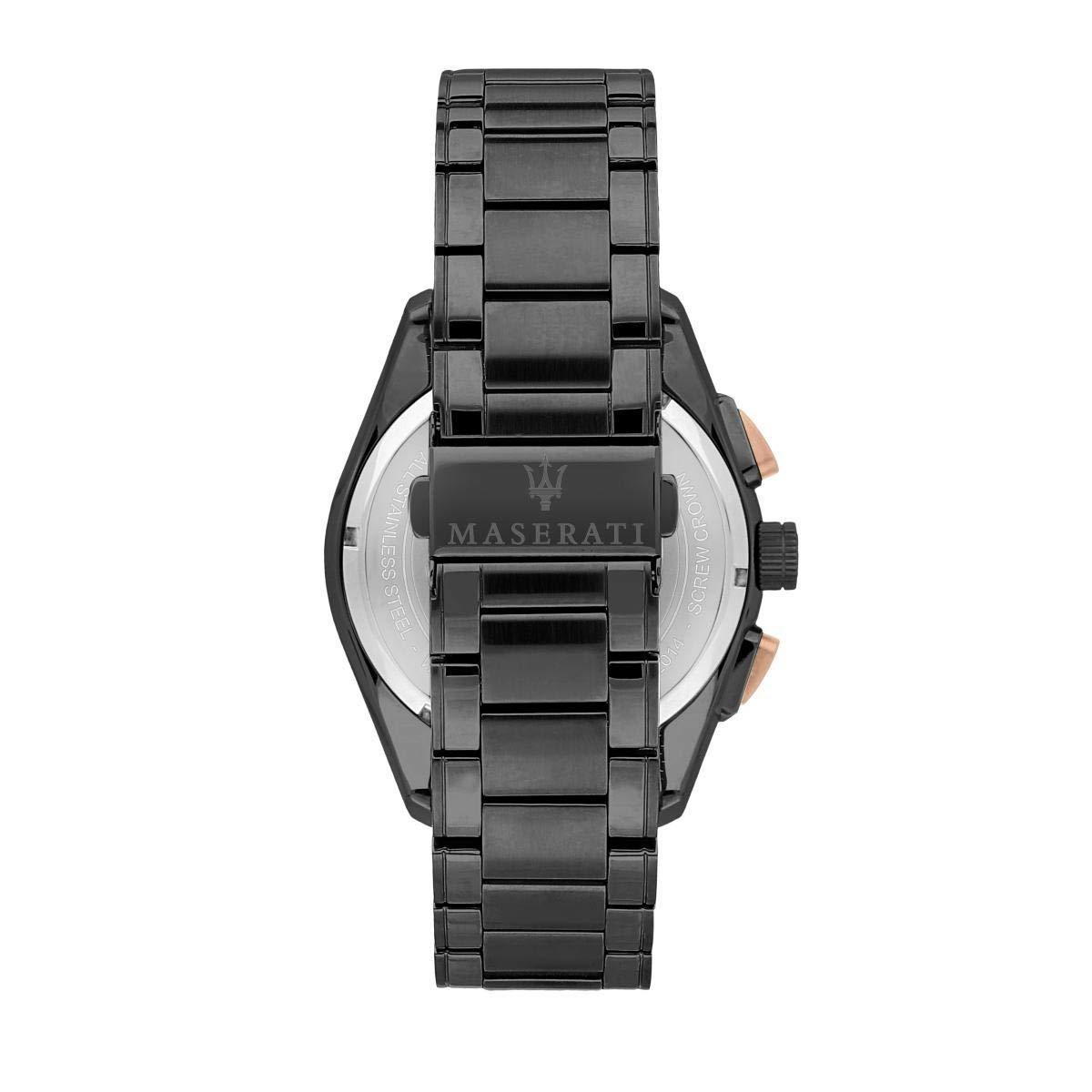 Caseback of Maserati R8873612016 watch with engraved logo