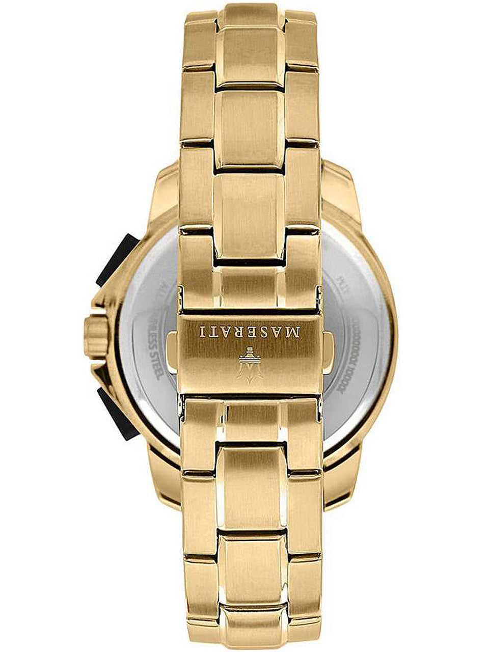 Maserati Successo watch caseback showing gold case with brand engraving