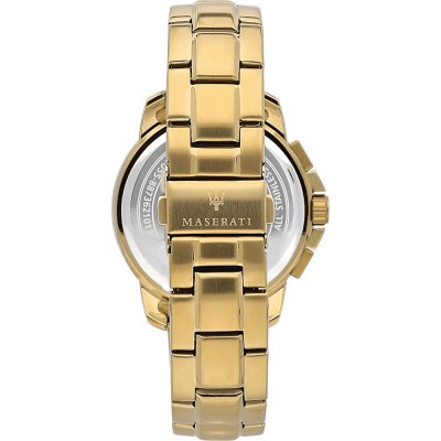 Caseback of Maserati Successo watch with transparent display and brand engraving