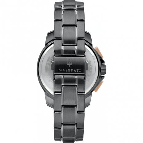 Maserati Successo watch caseback view showing transparent display and logo