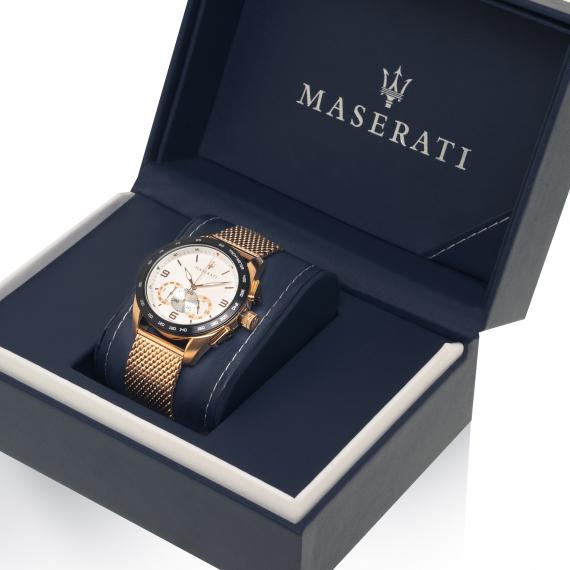 Maserati Traguardo watch in navy presentation box with Maserati logo