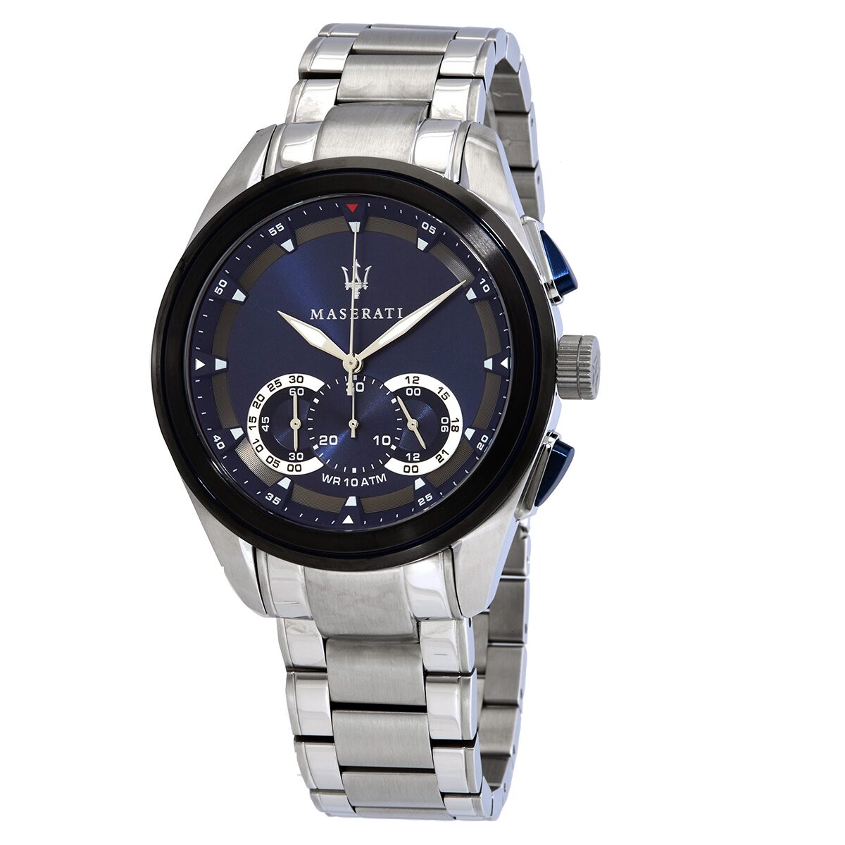 Maserati Traguardo chronograph men's watch with blue dial and stainless steel bracelet