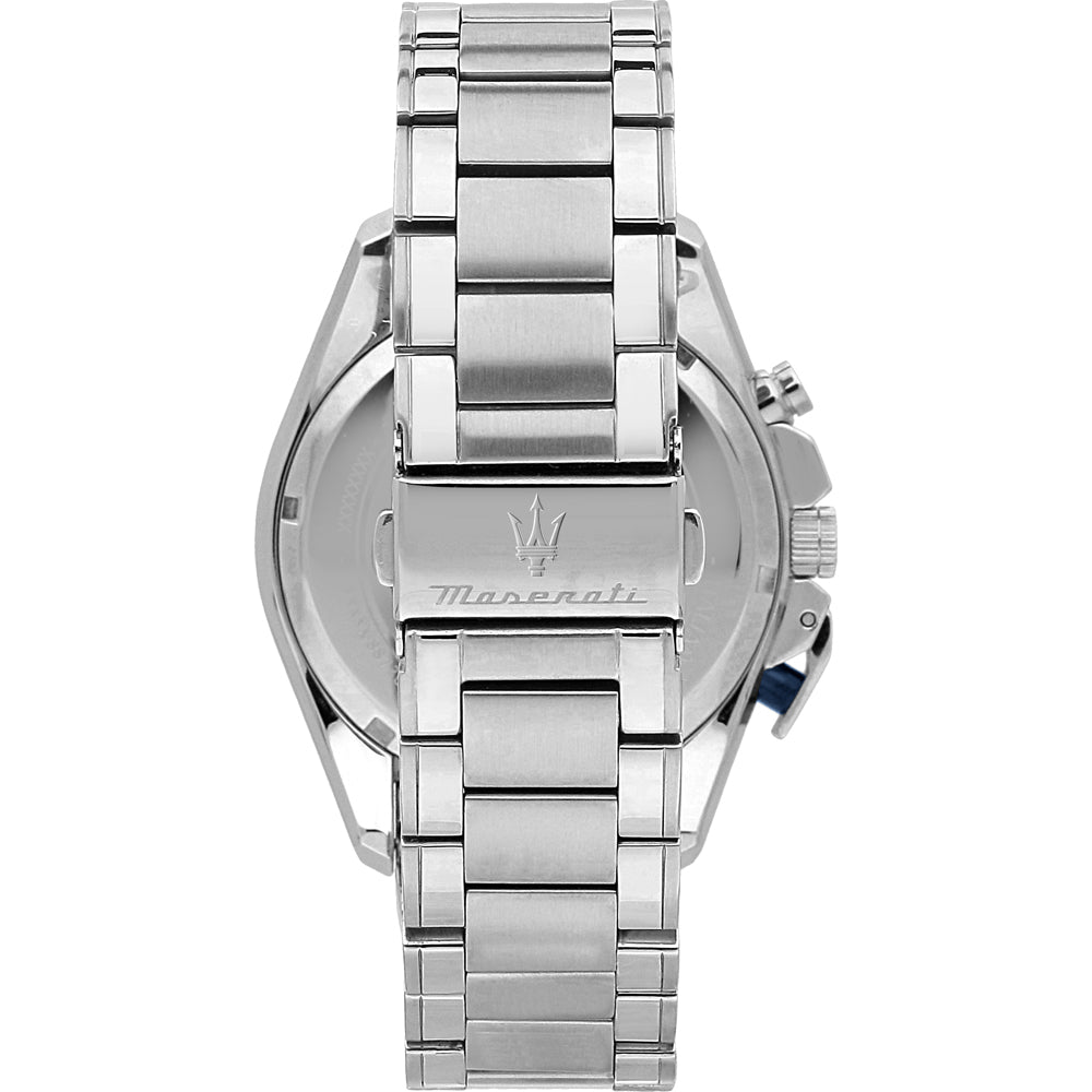 Maserati Traguardo watch caseback showing stainless steel back and Maserati branding