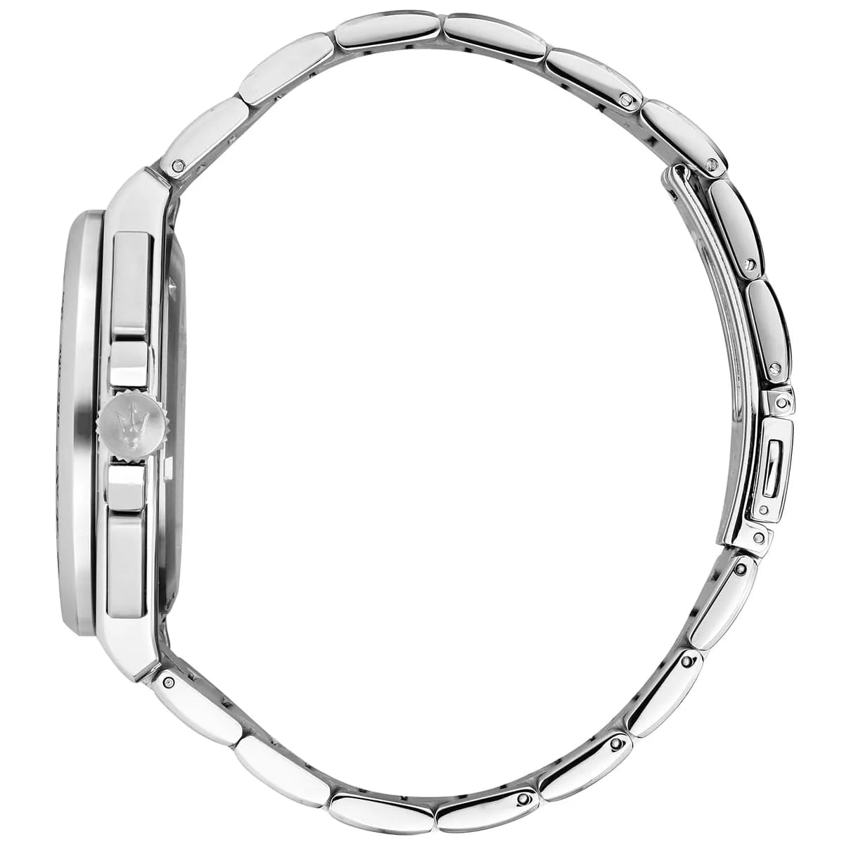 Maserati Velocità R8873652005 watch side profile showing stainless steel case and bracelet
