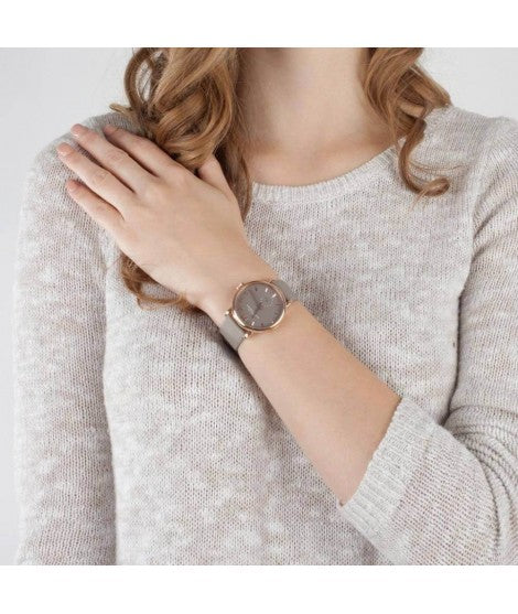 Marc By Marc Jacobs Baker watch worn on wrist showing grey dial and rose gold case