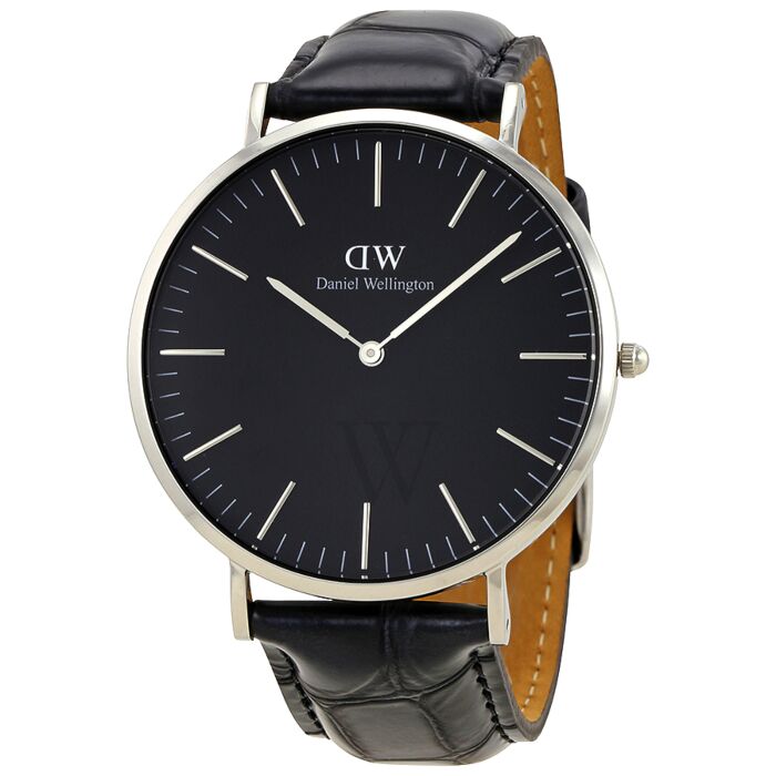 Daniel Wellington Reading 40mm Black Genuine Leather Men's Silver Watch - DW00100135